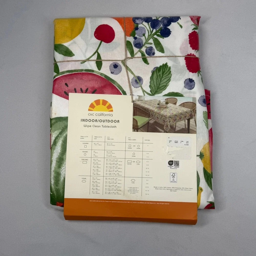 C&C California Fruit Print Round Tablecloth 70 Inch Indoor Outdoor Wipe Clean